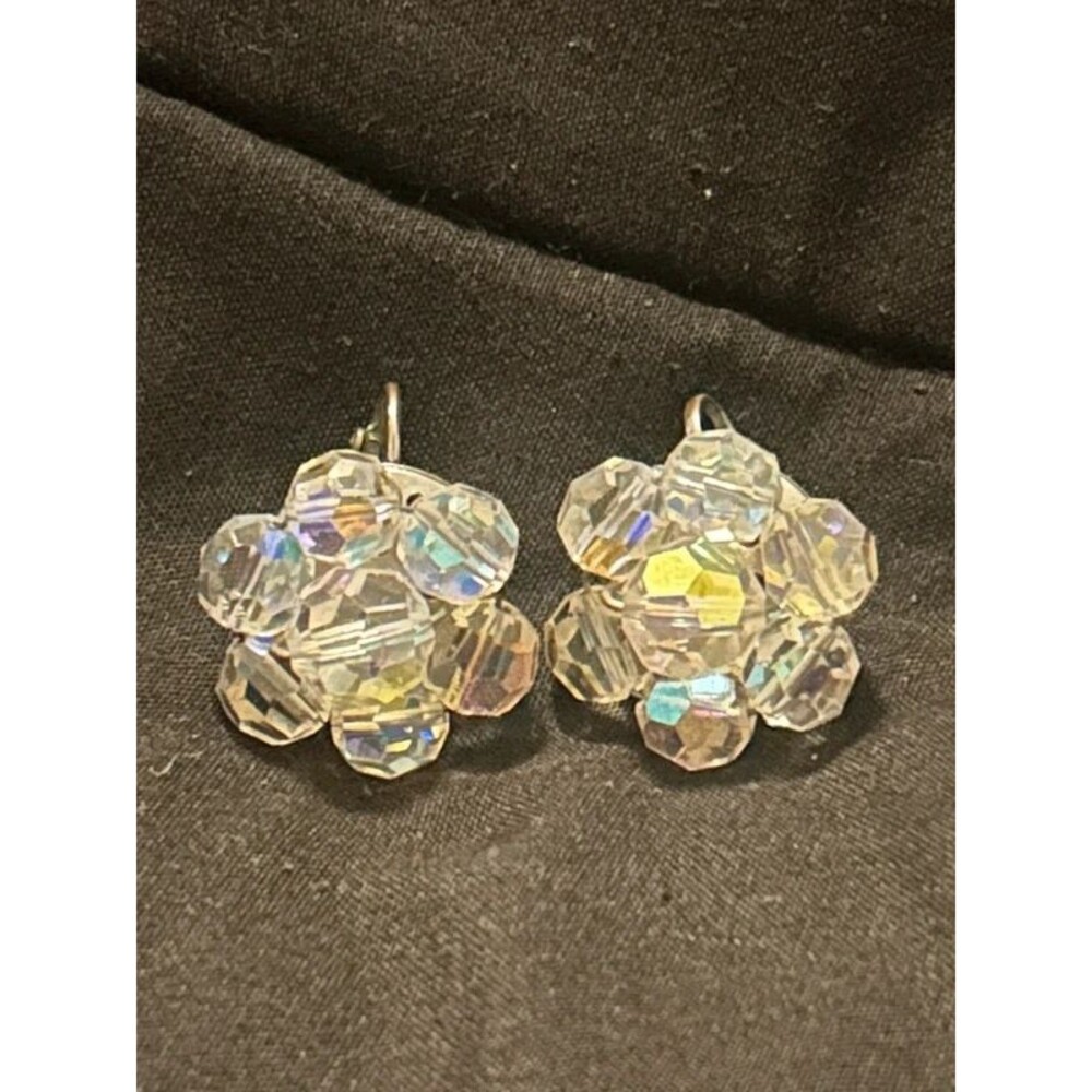 Vintage Aurora Borealis Crystal Cluster Clip-On Earrings